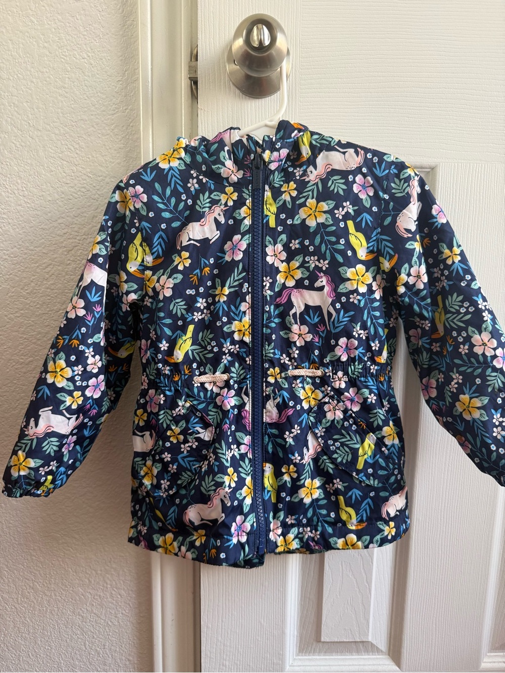 Unicorn & Floral Hooded Rain Jacket